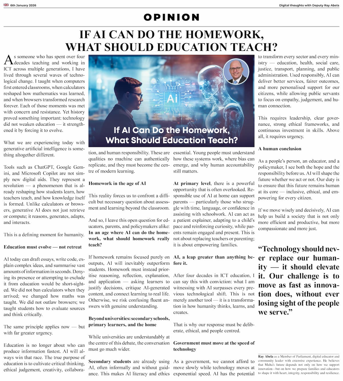 Ray Abela — article excerpt, L-Opinjoni, January 6, 2026